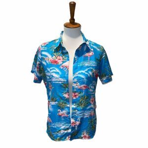 SSLR blue tropical button front collared shirt sm